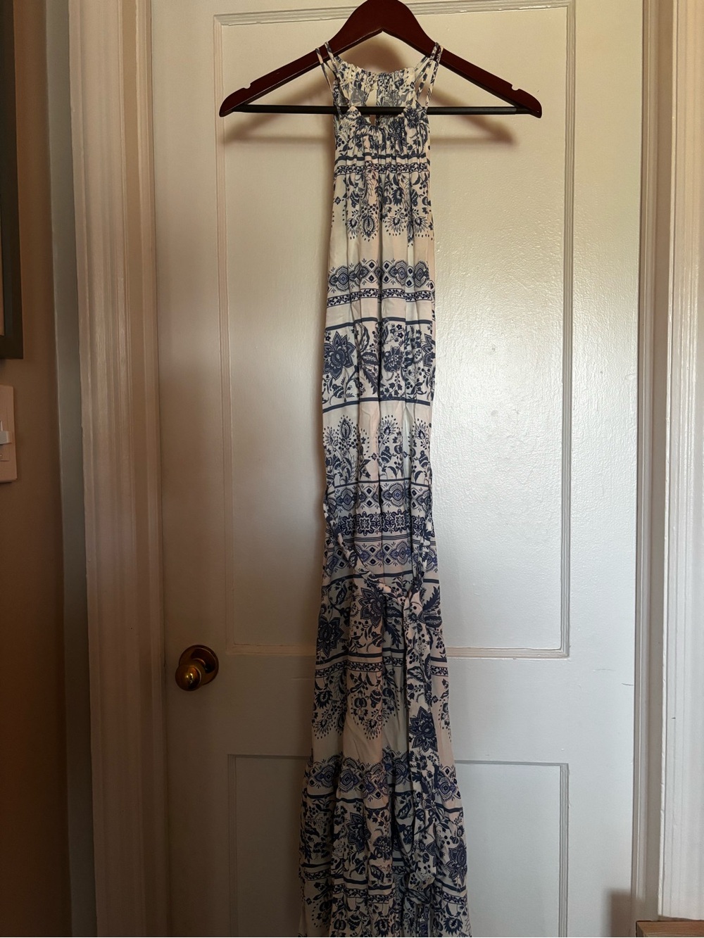 Blue and White Ann Taylor Loft halter maxi dress